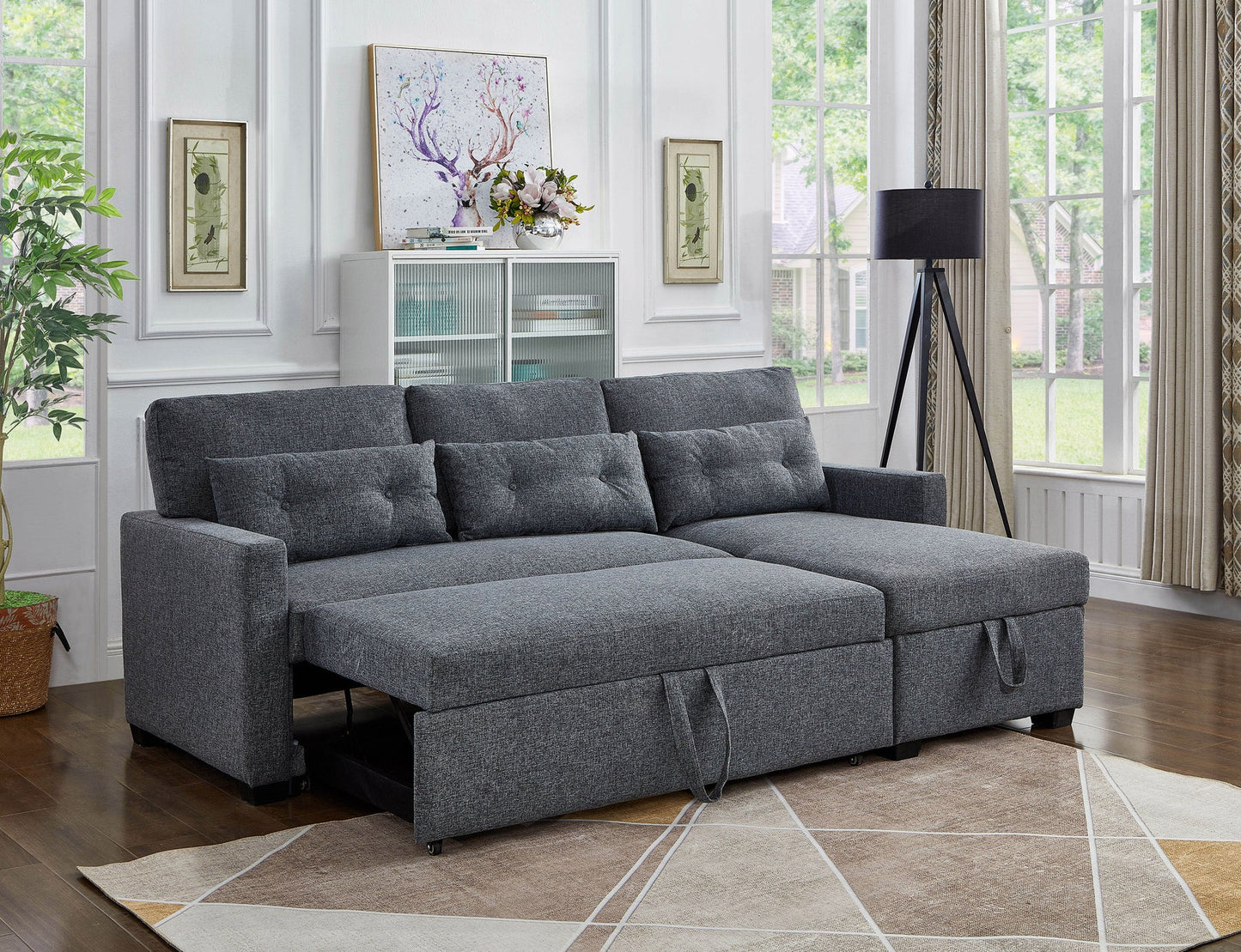 Brand New Sectional Sofa with Pullout Sleeper & Chaise Storage (Grey or Brown)