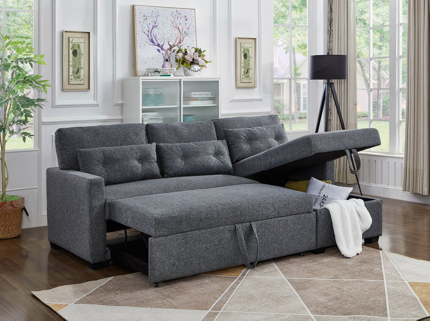 Brand New Sectional Sofa with Pullout Sleeper & Chaise Storage (Grey or Brown)