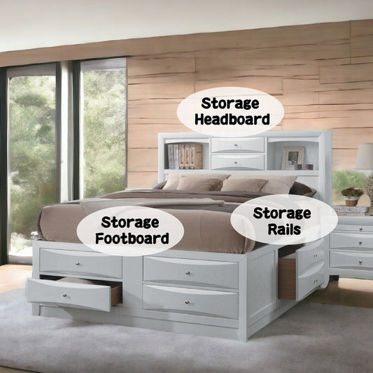 Brand New White King Size Platform Bed with Storage