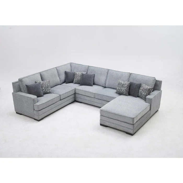 Brand New RHF Fabric U-Shaped Stationary Sectional Sofa w/ Chaise + Pillows (3 Colors)