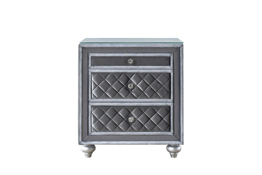 Glam 3-Drawer Nightstand with Velvet Tufted Drawer Fronts