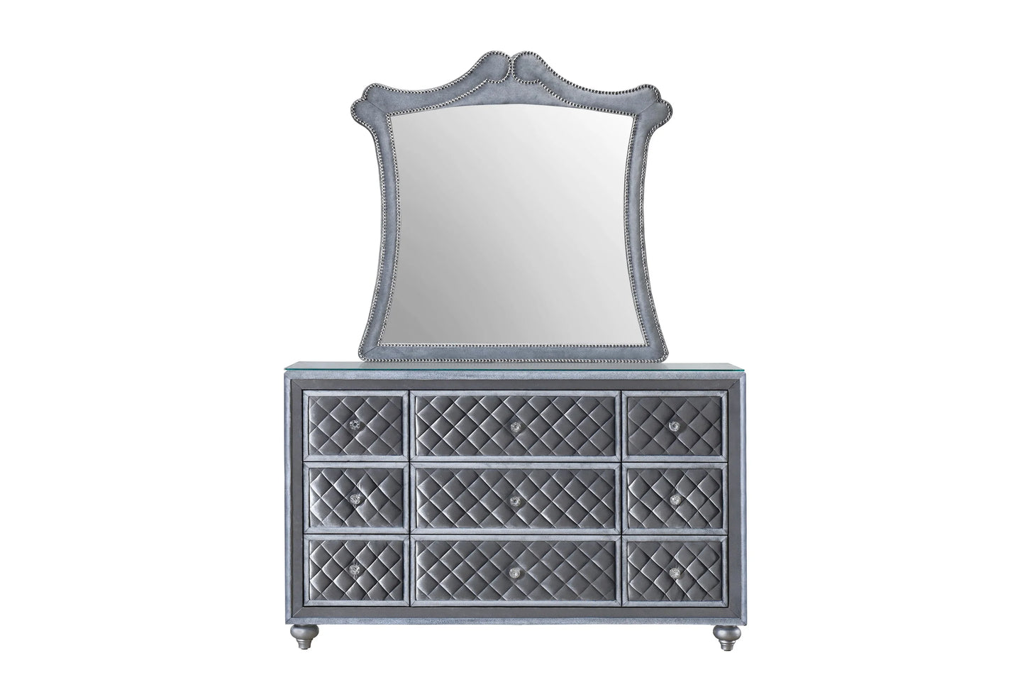 Glam 9-Drawer Dresser with Tufted Drawer Fronts (Optional Mirror)