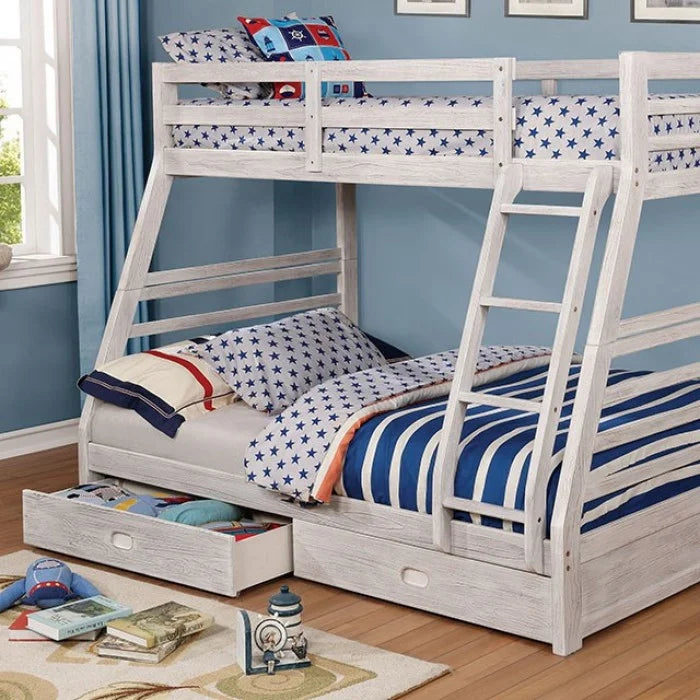 Brand New Wire Washed White Twin/Full Bunkbed with 2pc Drawers