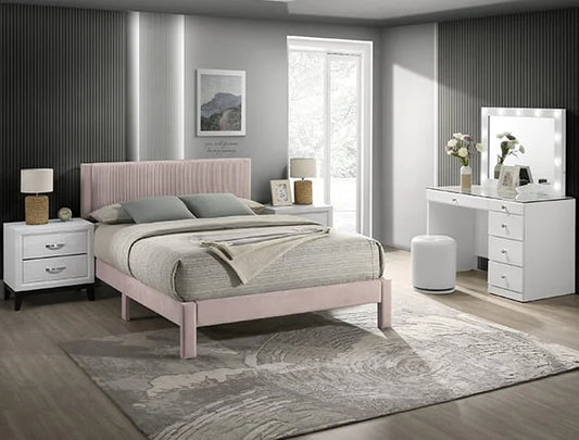Brand New Twin Size Fabric Platform Bed (Light Grey or Pink)