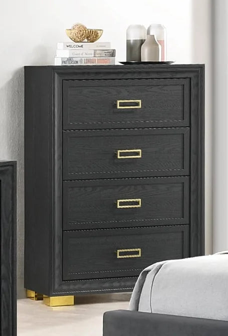 Brand New Black 4-Drawer Chest w/Gold Trim