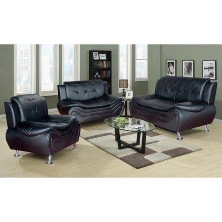 Brand New Black 3pc Faux Leather Sofa Set.