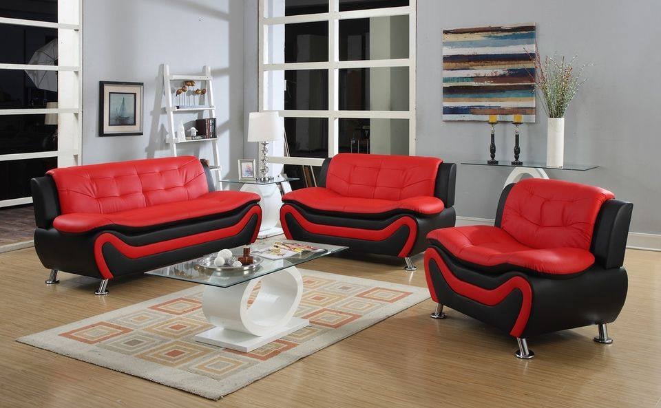Brand New Red/Black 3pc Faux Leather Sofa Set.