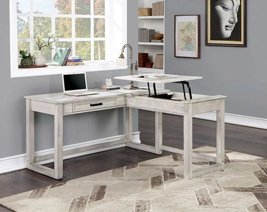 Brand New Antique White L-Shaped Corner Desk w/Lift Top