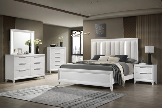 Brand New White 4pc Bedroom Set w/LED Headboard (Queen or King)