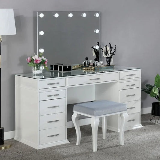 Brand New White Vanity with Lighted Mirror and Stool