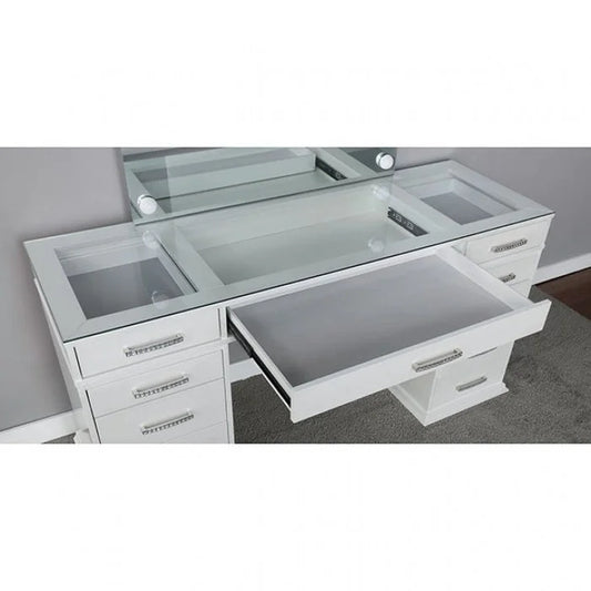 Brand New White Vanity with Lighted Mirror and Stool