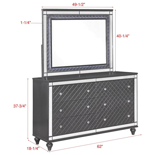 Brand New 6 Drawer Grey Dresser (Optional LED Mirror)
