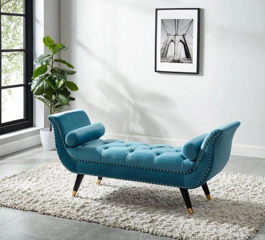 Brand New Velvet Arm Bench with 2 Pillows & Nailhead Trim (3 Colors)