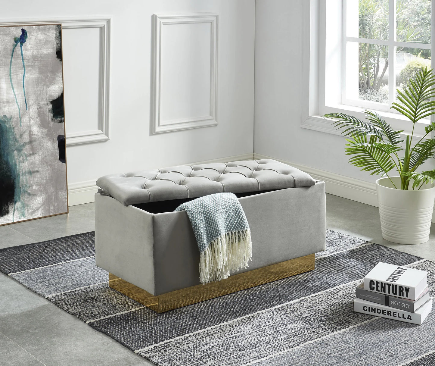 Brand New Velvet Storage Bench (Black or Grey)
