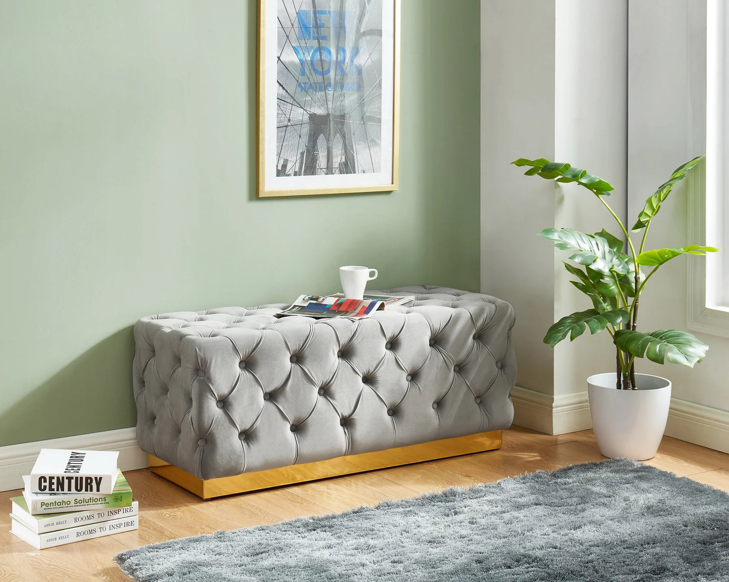 Brand New Velvet Tufted Bench (Black or Grey)