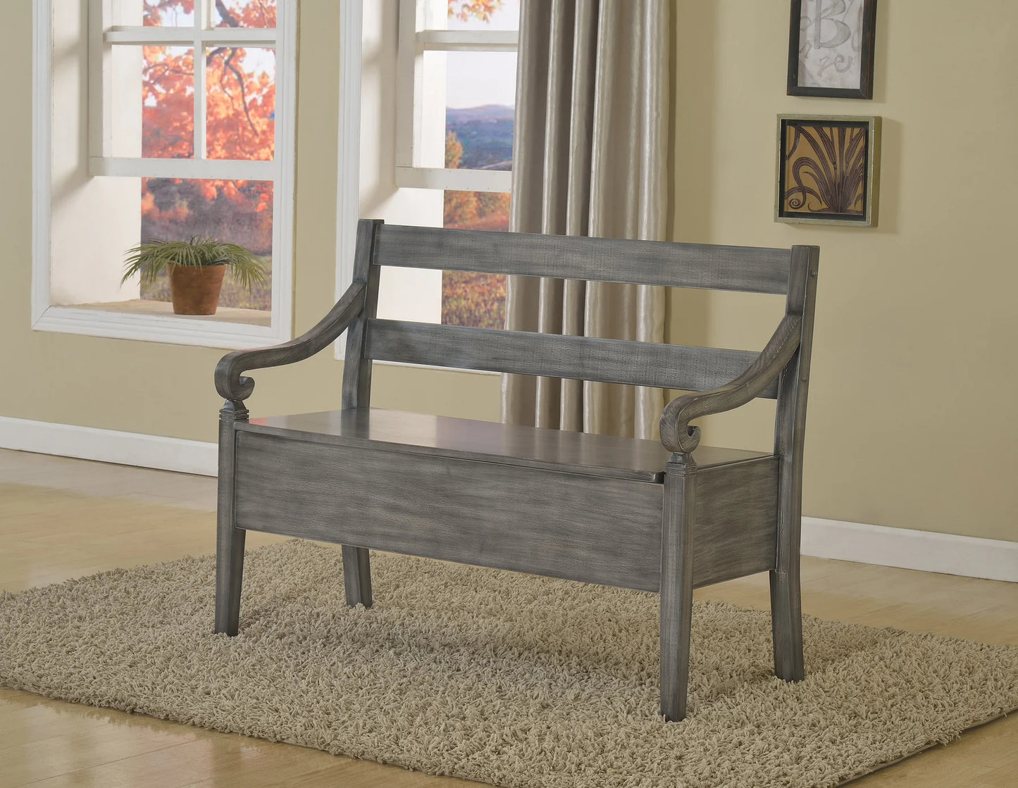 Brand New Grey Wooden Arm Bench with Storage