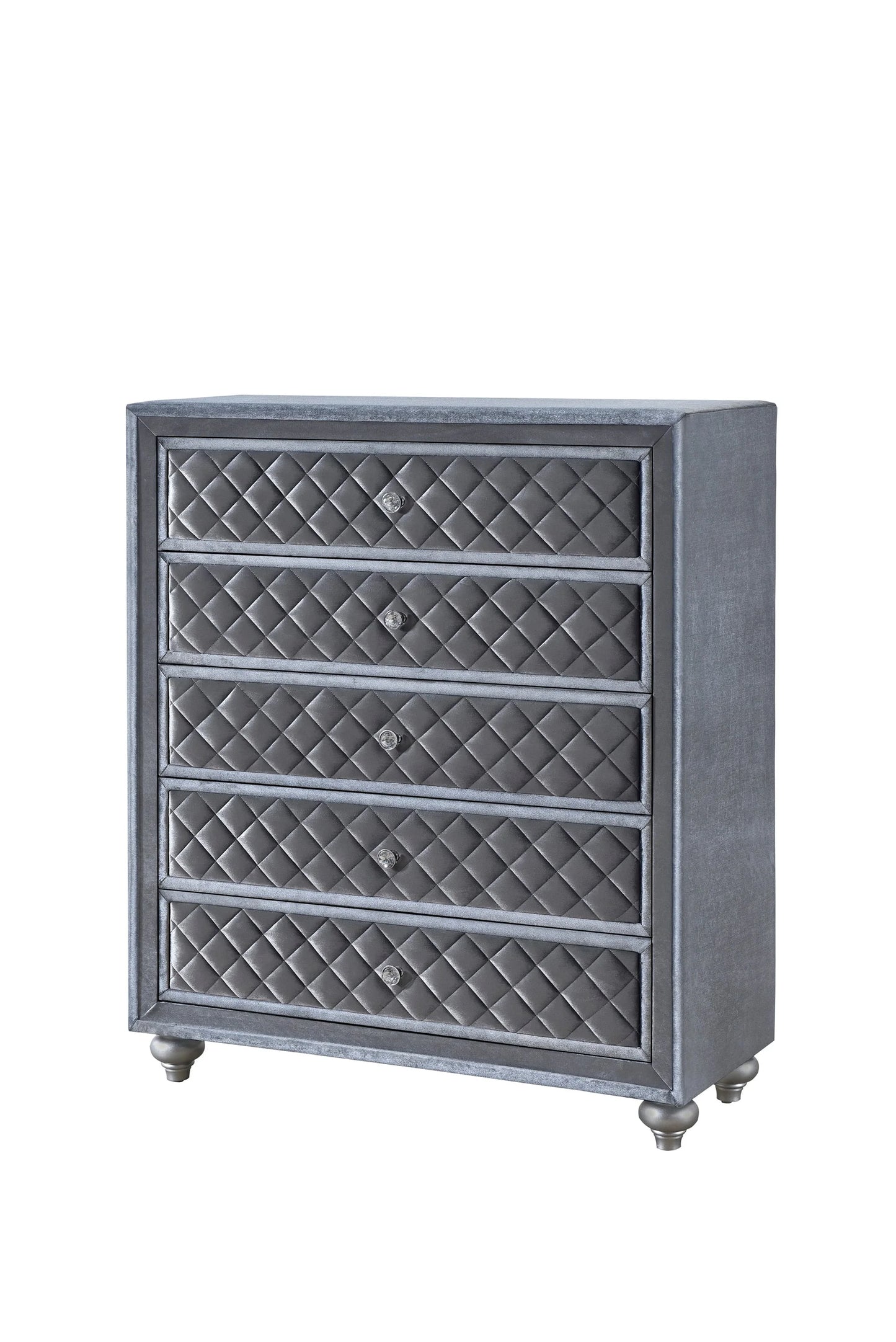 Glam 5-Drawer Bedroom Chest with Velvet Tufted Drawer Fronts