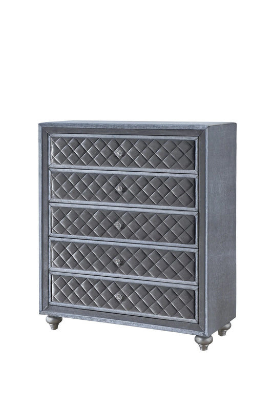 Glam 5-Drawer Bedroom Chest with Velvet Tufted Drawer Fronts