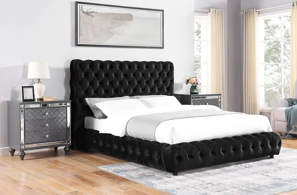 Brand New King or Queen Velvet Platform Bed (Black or Grey)