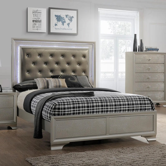 Brand New Champagne Bed w/LED Headboard (4 Sizes)