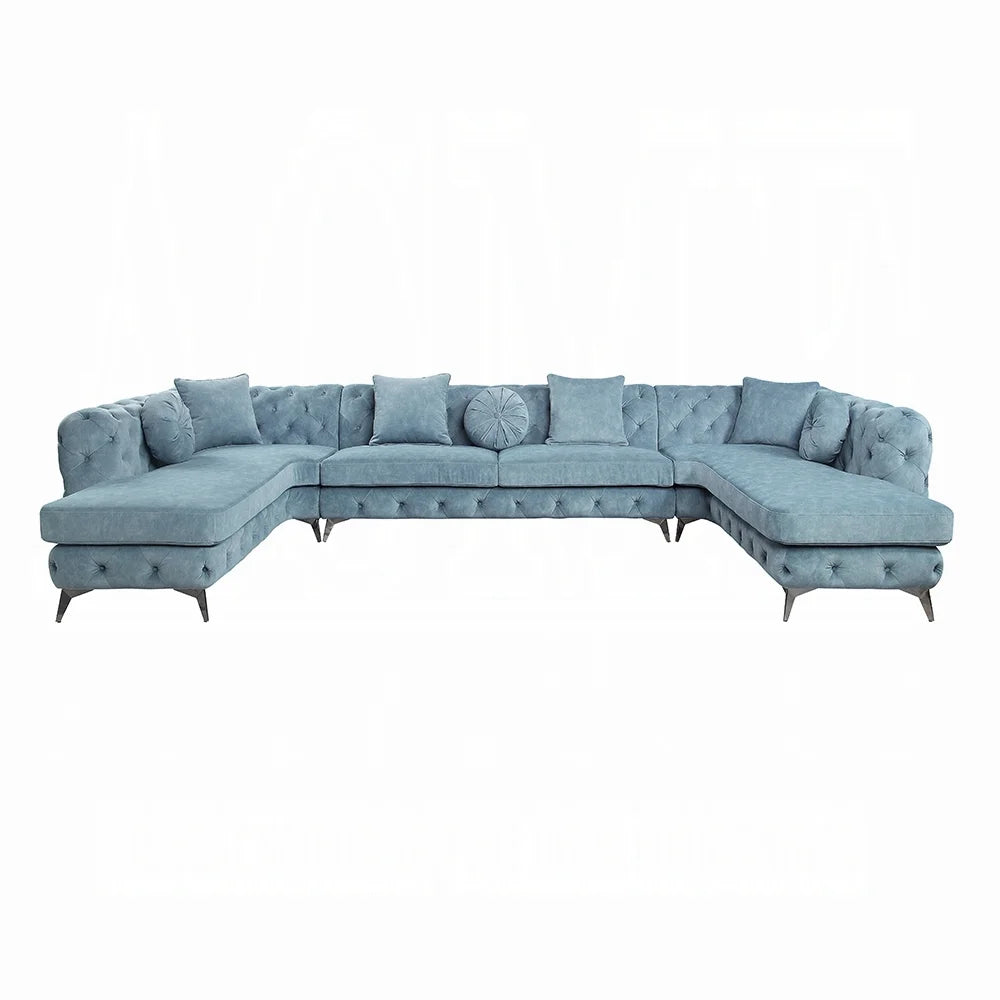 Brand New Dusty Blue Fabric Sectional w/7 Pillows