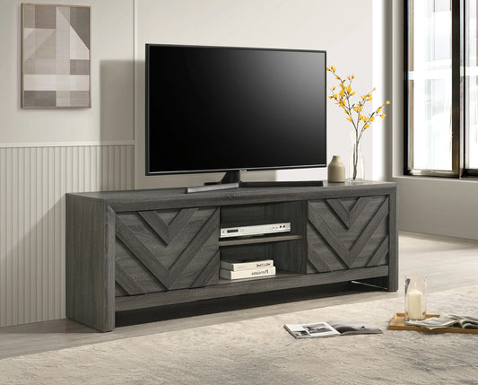 Brand New Grey Rustic 2-Door TV Cabinet with Open Shelves