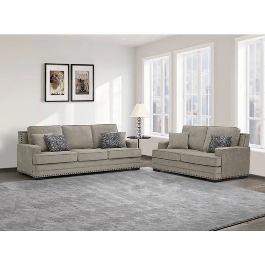 Brand New 2pc Fabric Stationary Sofa Set w/ 6 Pillows (3 Colors)