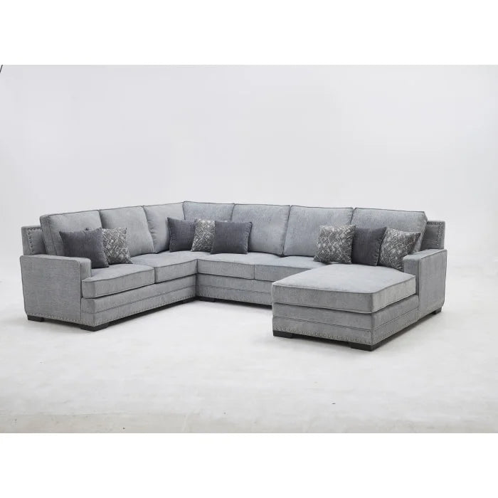 Brand New RHF Fabric U-Shaped Stationary Sectional Sofa w/ Chaise + Pillows (3 Colors)