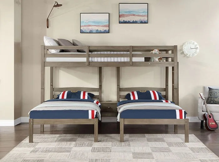 Brand New Warm Grey Triple Twin Bed with Bulit in Nightstand