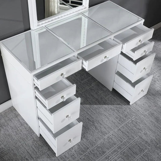 Brand New White Vanity with Mirror and Stool