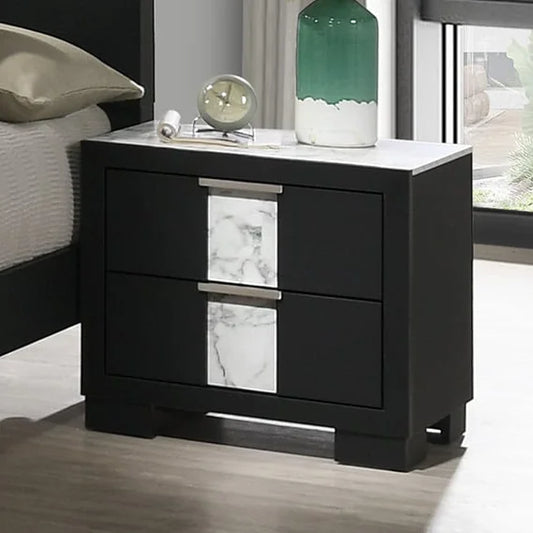 Brand New Black Nightstand w/White Faux Marble Top