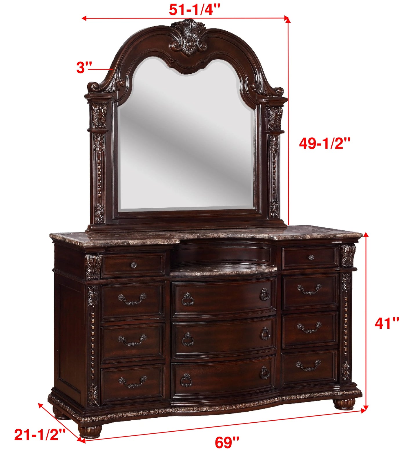 Brand New 9 Drawer Cherry Dresser w/Marble Top (Optional Mirror)