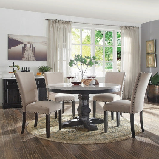 Brand New 5pc White Marble/Salvage Dark Oak Dining Set