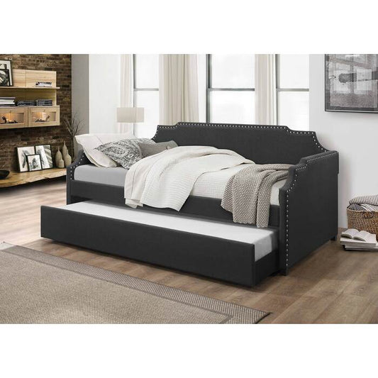 Brand New Dark Gray Twin Size Linen Fabric Daybed with Trundle