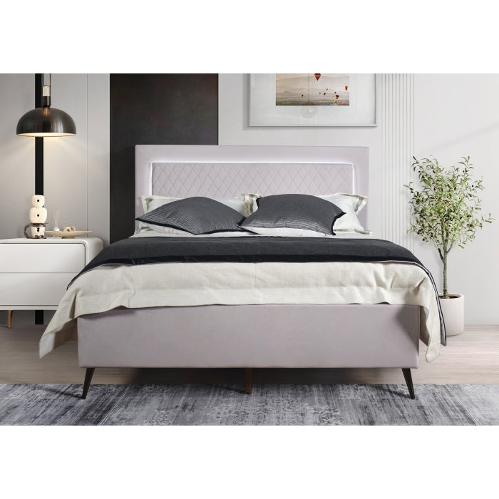 Brand New Grey Fabric Platform Bed w/LED (3 Sizes) (Dark Grey or Light Grey)