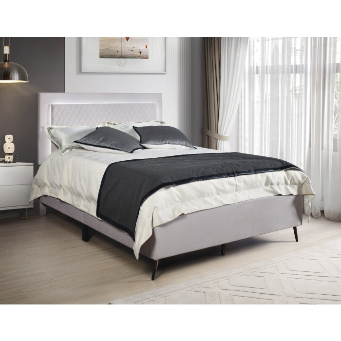 Brand New Grey Fabric Platform Bed w/LED (3 Sizes) (Dark Grey or Light Grey)