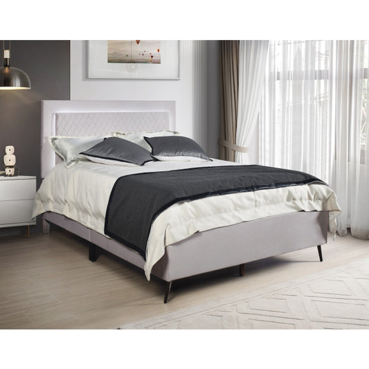 Brand New Grey Fabric Platform Bed w/LED (3 Sizes) (Dark Grey or Light Grey)