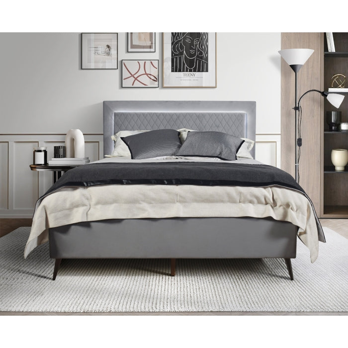 Brand New Grey Fabric Platform Bed w/LED (3 Sizes) (Dark Grey or Light Grey)