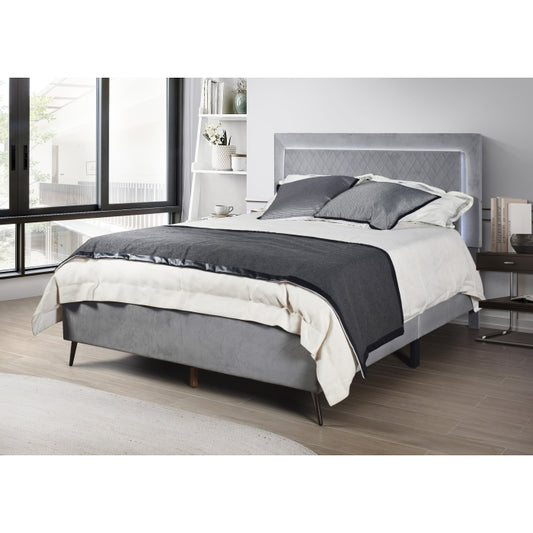 Brand New Grey Fabric Platform Bed w/LED (3 Sizes) (Dark Grey or Light Grey)