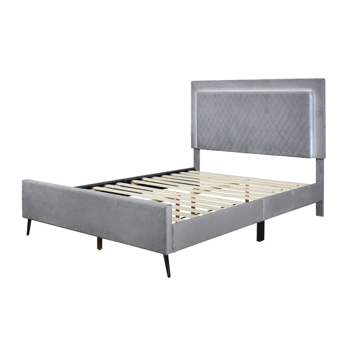 Brand New Grey Fabric Platform Bed w/LED (3 Sizes) (Dark Grey or Light Grey)