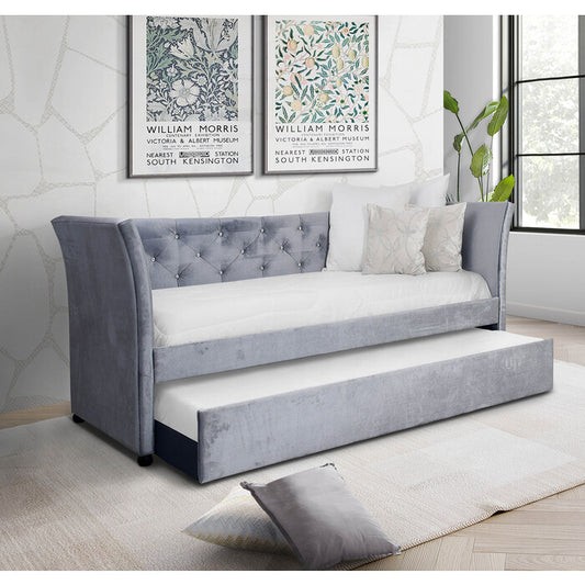 Brand New Twin Size Velvet Fabric Day Bed w/ Trundle (2 Colors)