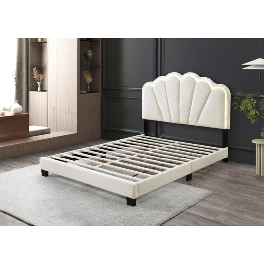 Brand New Bouclé Fabric LED Platform Bed (3 Colors) (4 Sizes)