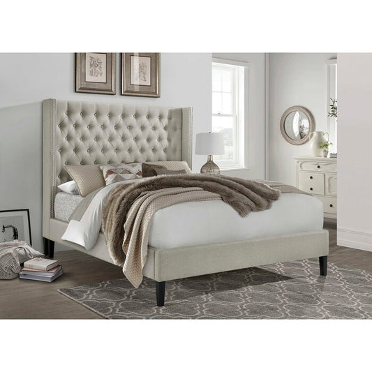 Brand New Beige Linen Fabric Platform Bed (4 Sizes)