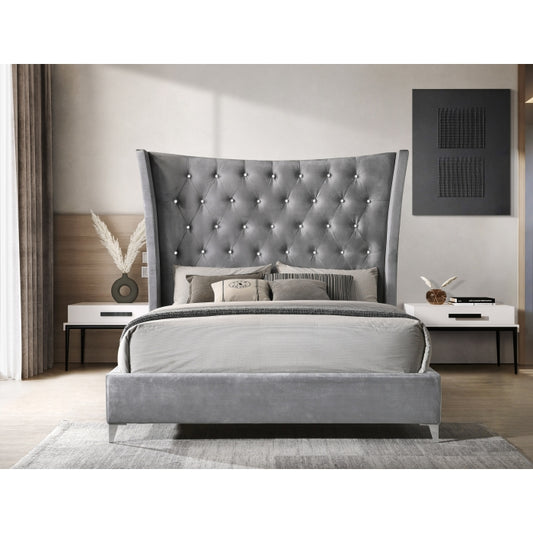 Brand New Winged Back Fabric Platform Bed (Queen or King) (2 Colors)