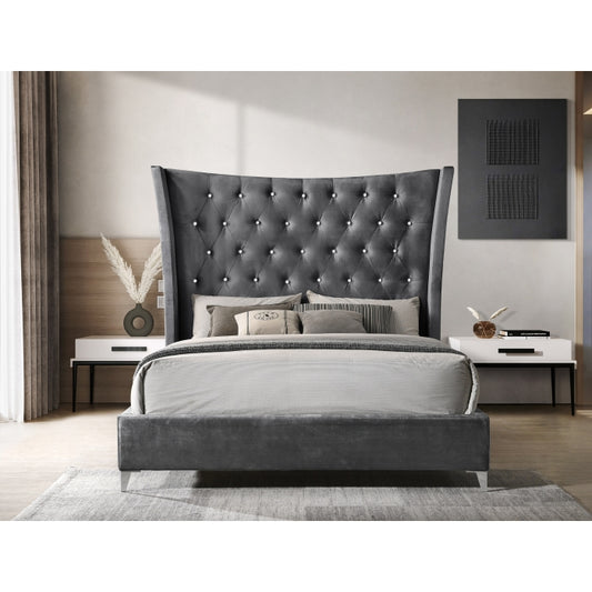 Brand New Winged Back Fabric Platform Bed (Queen or King) (2 Colors)