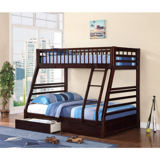 Brand New Espresso Wood Twin/Full Bunkbed with Drawers