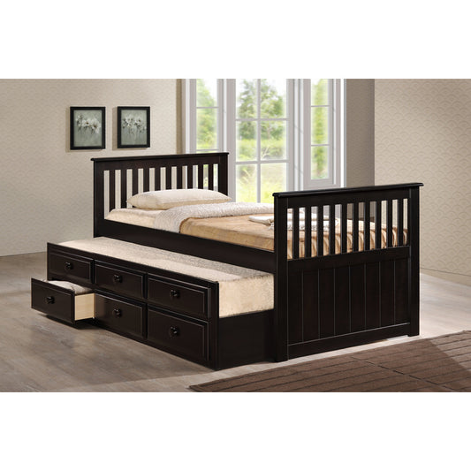 Brand New Espresso Twin Size Captains Bed With Twin Size Trundle & 3 Drawers