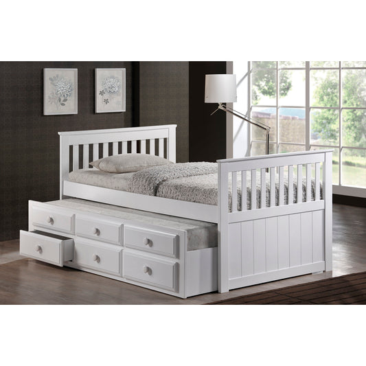 Brand New White Twin Size Captains Bed with Twin Trundle and 3 Drawers