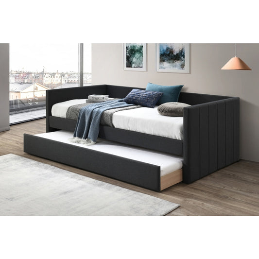 Brand New Charcoal Linen Square Arm Daybed w/ Trundle - TWIN-TWIN
