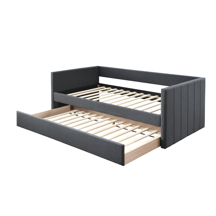 Brand New Charcoal Linen Square Arm Daybed w/ Trundle - TWIN-TWIN